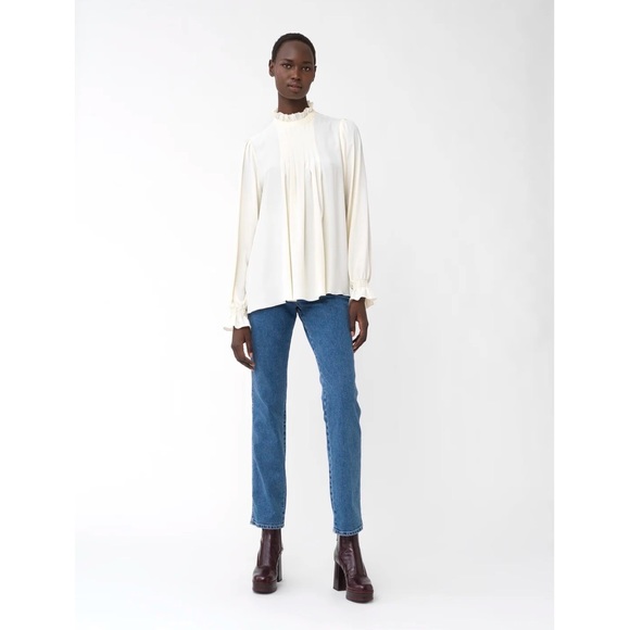 SEE BY CHLOE white cotton ruffle front button up top 38 - Picture 1 of 14